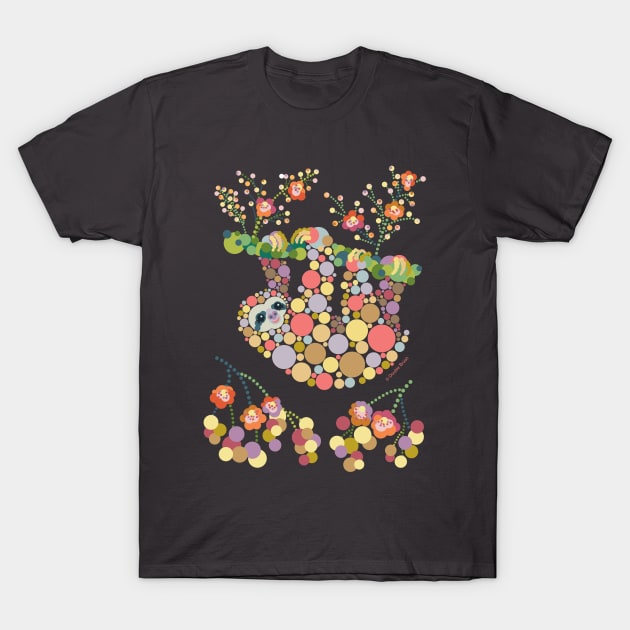 Pretty Sloth Animal Graphic Design Circles Dots Bubbles T-Shirt by DoubleBrush